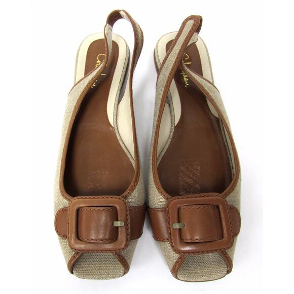 Cole Haan 6.5 B ankle strap slingback flats heels open toe peep low hee - Picture 2 of 12